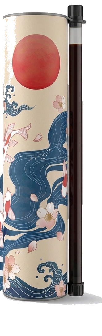 Sushi Push Pop packaging tube with koi and wave design